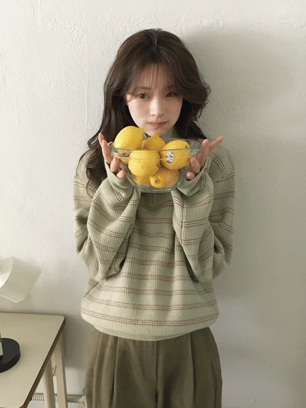 [베스트재입고]  #SLOWMADE. 워셔블 투톤스트라이프 반집업니트 - 4 color