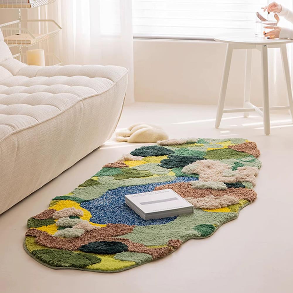 스프링 포레스트 가든 잔디 터프팅 비정형 꽃밭 러그 발매트 60x90cm