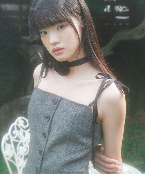 RIBBON BUTTON TOP (CHARCOAL)