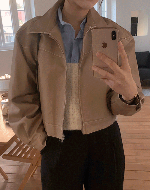 [모델추천] 헤닝 빈티지 레더 크롭자켓 (2color)