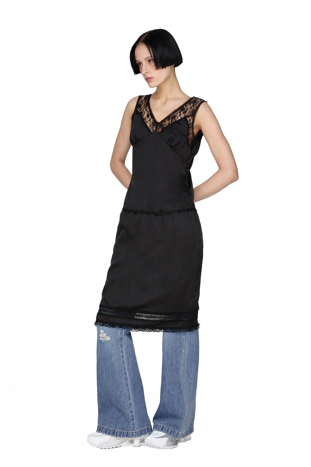 Lace Slip Sleeveless Top, BLACK