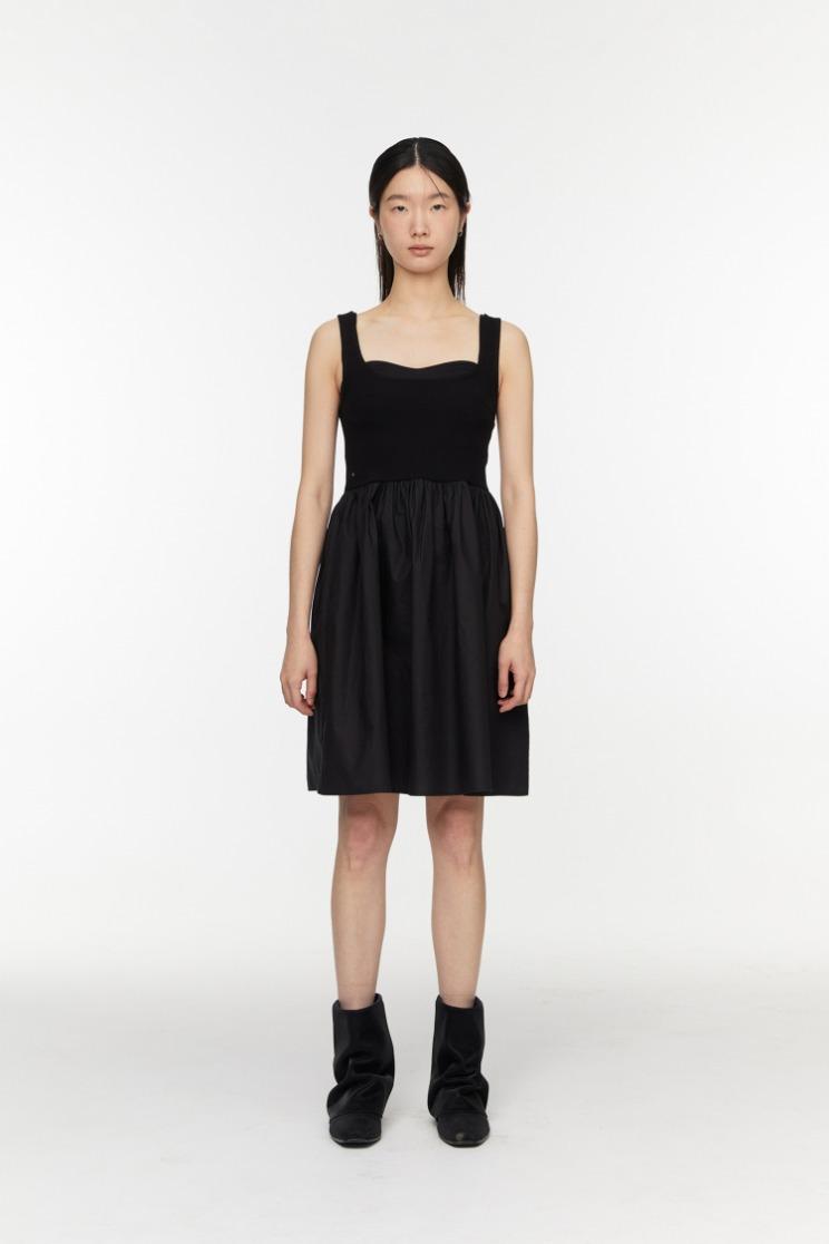 Eyelet mixed dress (BLACK)