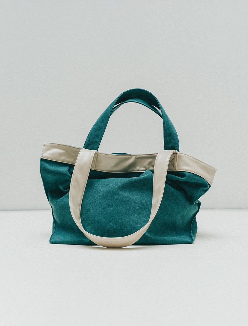 [9월17일 예약배송] LEATHER EDGE CANVAS BAG [BLUE GREEN]