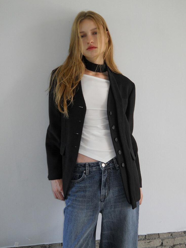 V-Neck Scarf Jacket, Black