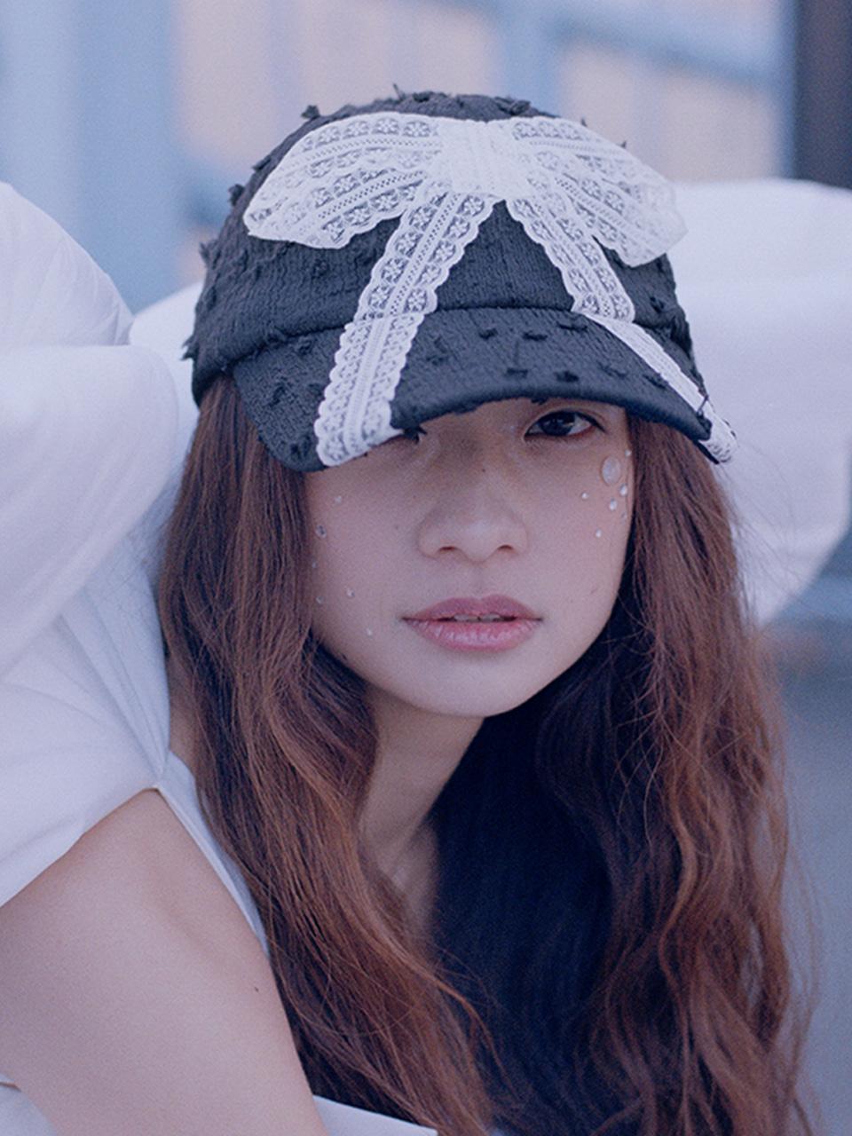 [3/28 예약배송] BOW CAP IN LACE BLACK