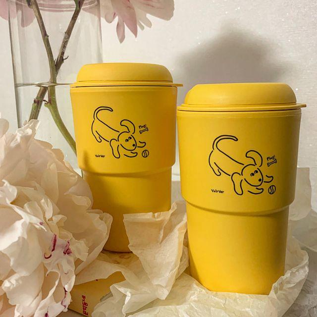 (자체제작&국내생산) 홈카페 나랑놀아 닥스훈트 댕댕이 드로잉 친환경 리유저블 텀블러 컵 350ml