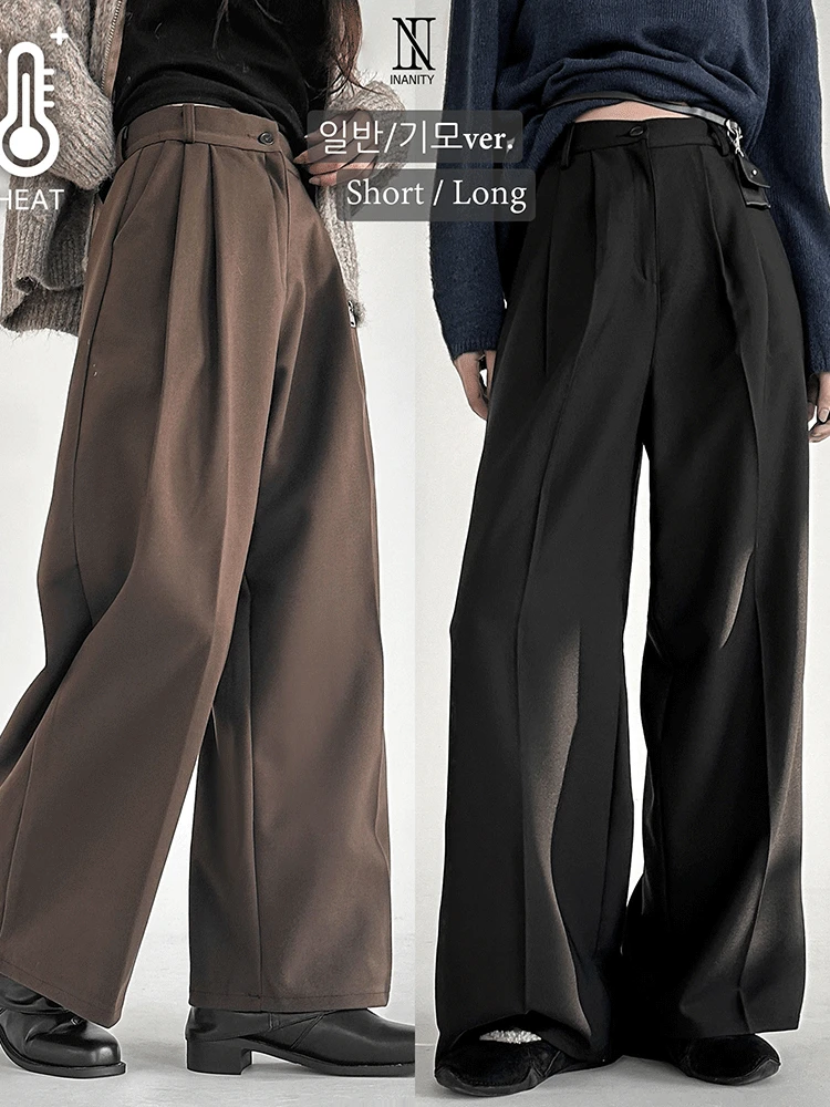 +기모추가🔥[정석핏🌟숏/롱ver] 하이웨스트 더블 핀턱 와이드 슬랙스 3color