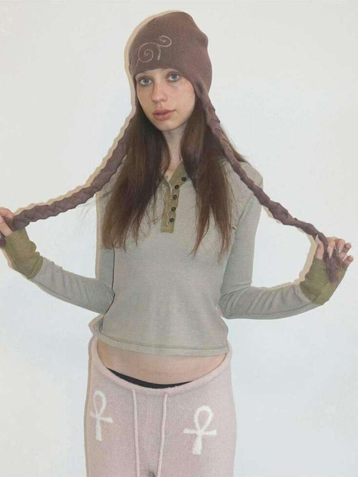 Heather Hoodie Tee Beige