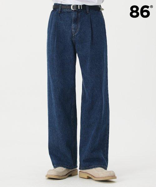 REAL WIDE ONE TUCK DENIM M/BLUE / WIDE