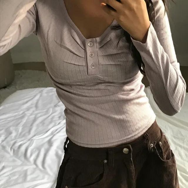 [당일발송]3colors 모모 셔링 골지 펀칭 긴팔티셔츠