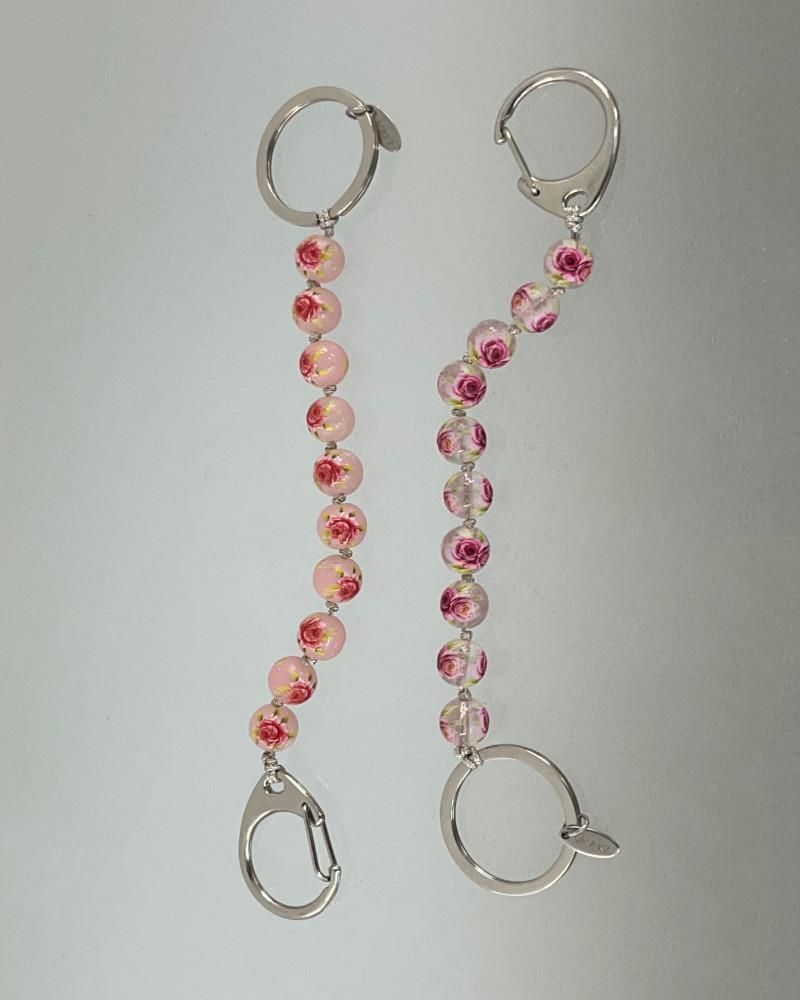 (VACANCY) Rose-painted glass key ring