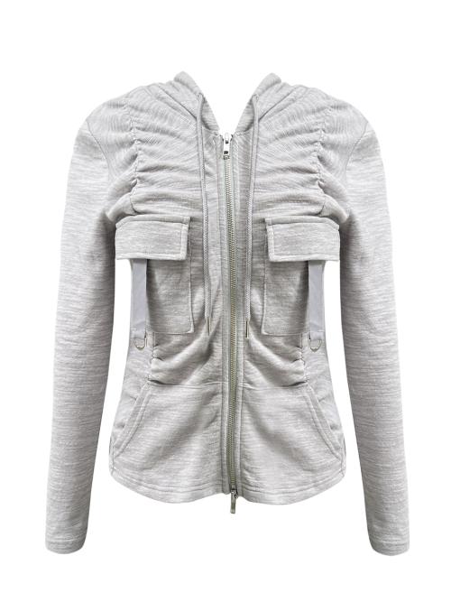 SHIRRING CARGO HOOD ZIP-UP GREY