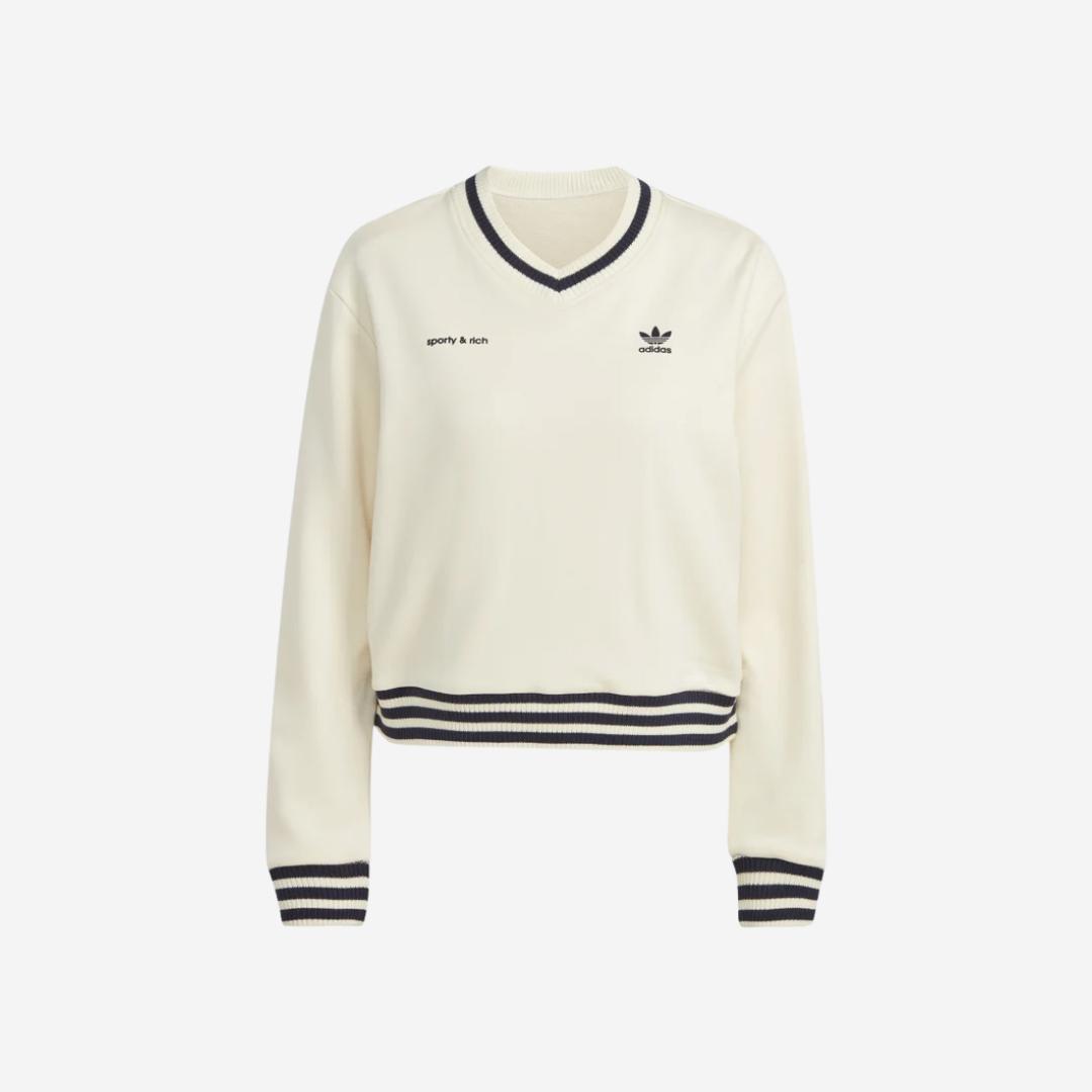 (W) Adidas x Sporty & Rich V-Neck Crew Sweatshirt Cream White - US Sizing