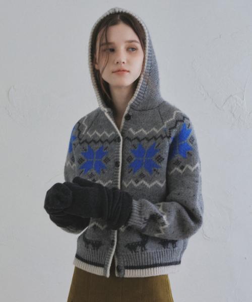 오로(ORO)  노르딕 스노우 플라워 후드니트_Gray - 사이즈 & 후기 | 무신사