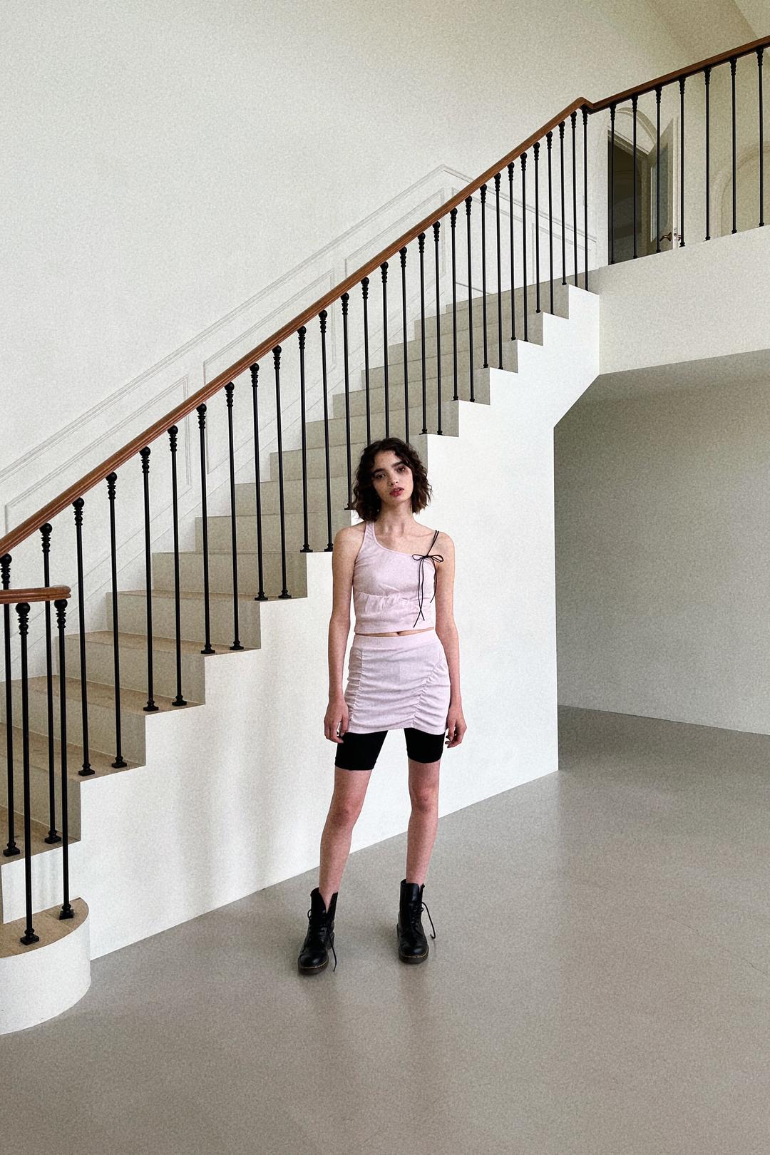 UNBAL SHIRRING SK (PINK)