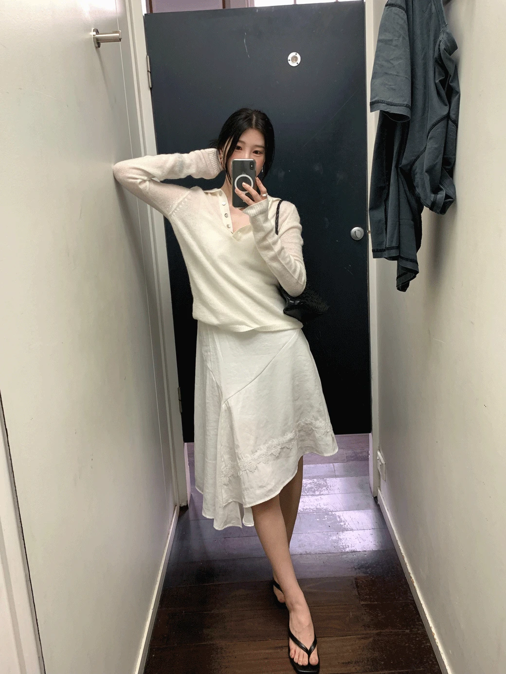 RM. Sheer Collared Knit Top