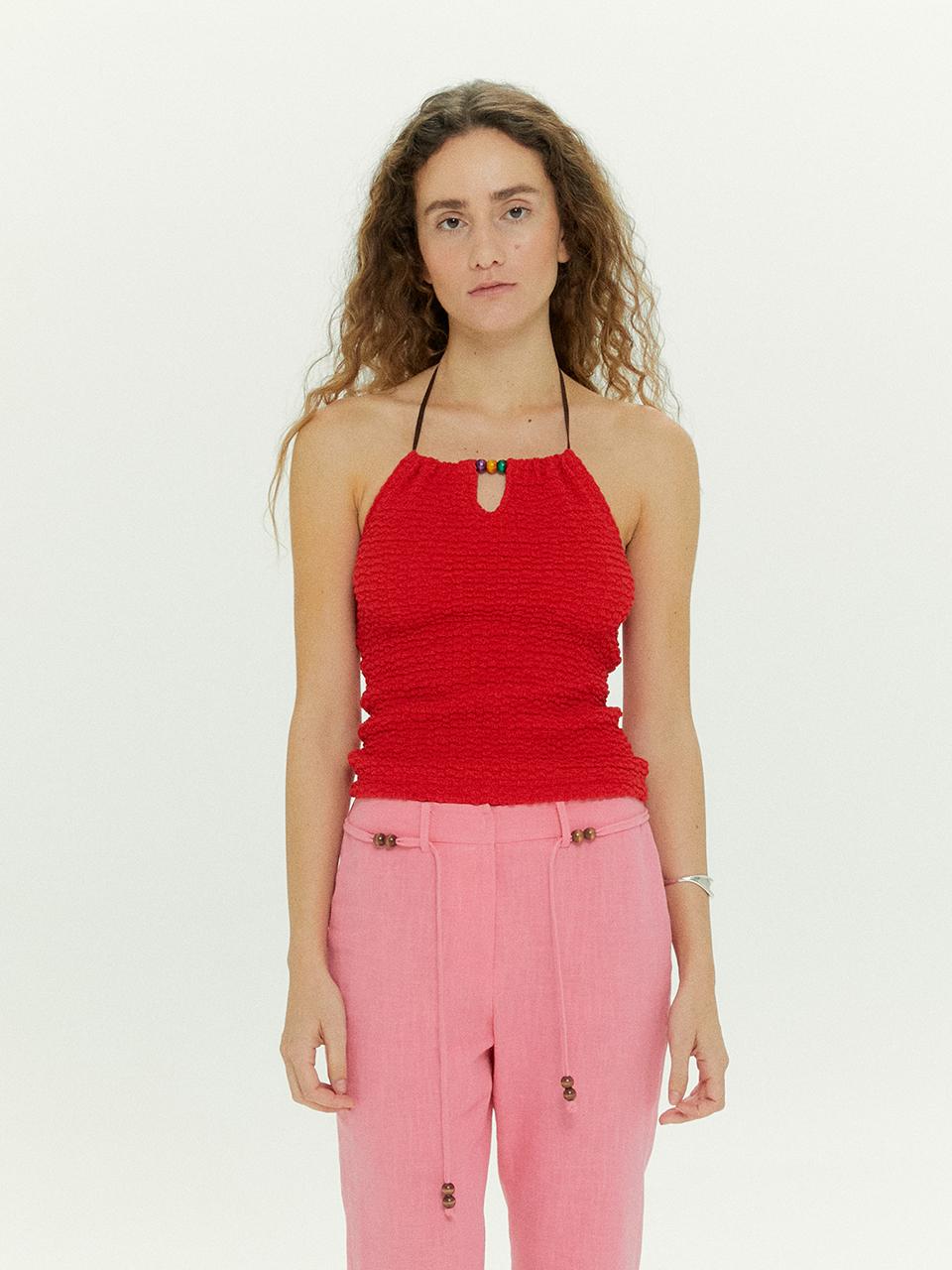 [20%OFF]Beads Halter Top in Red