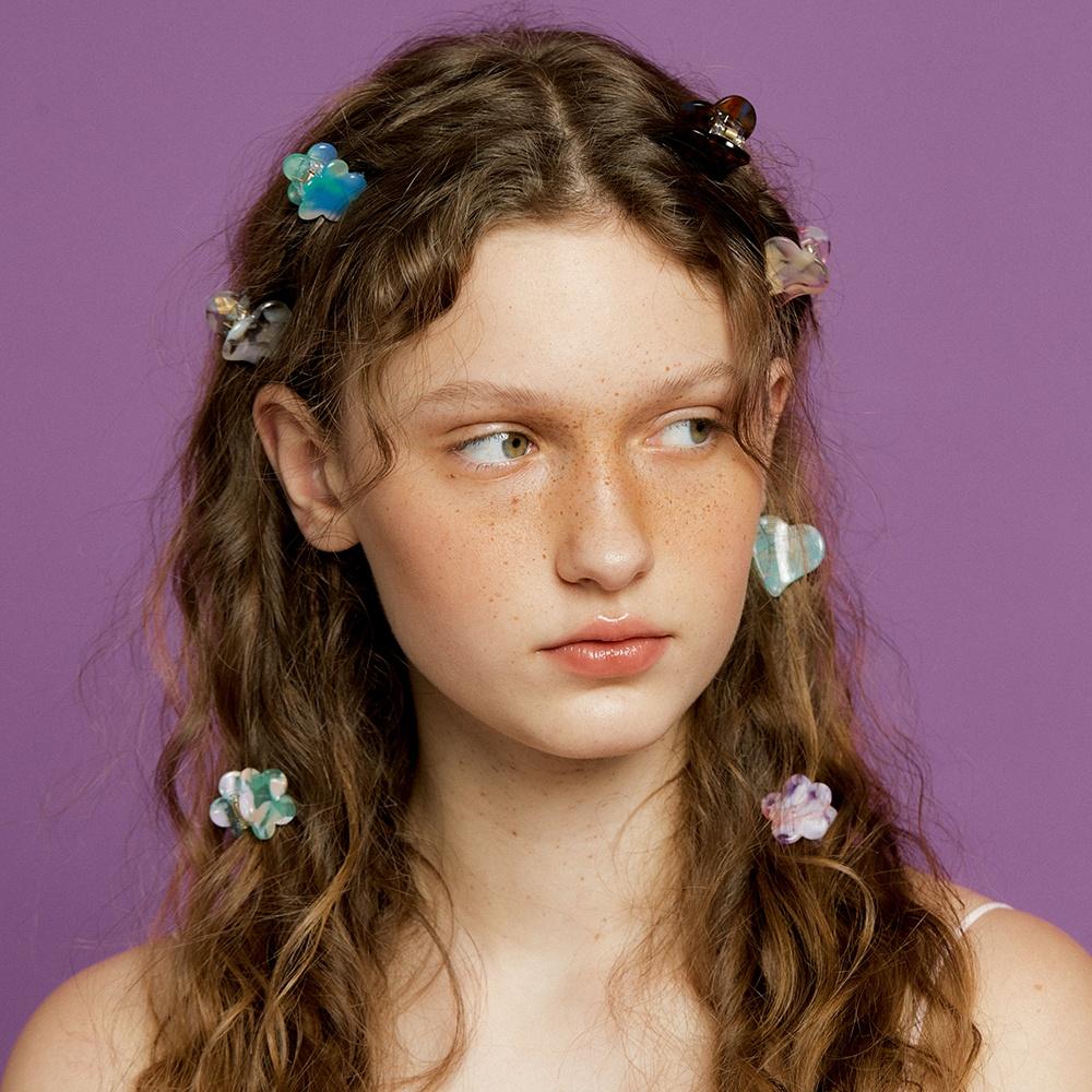 2set)floral&heart clip