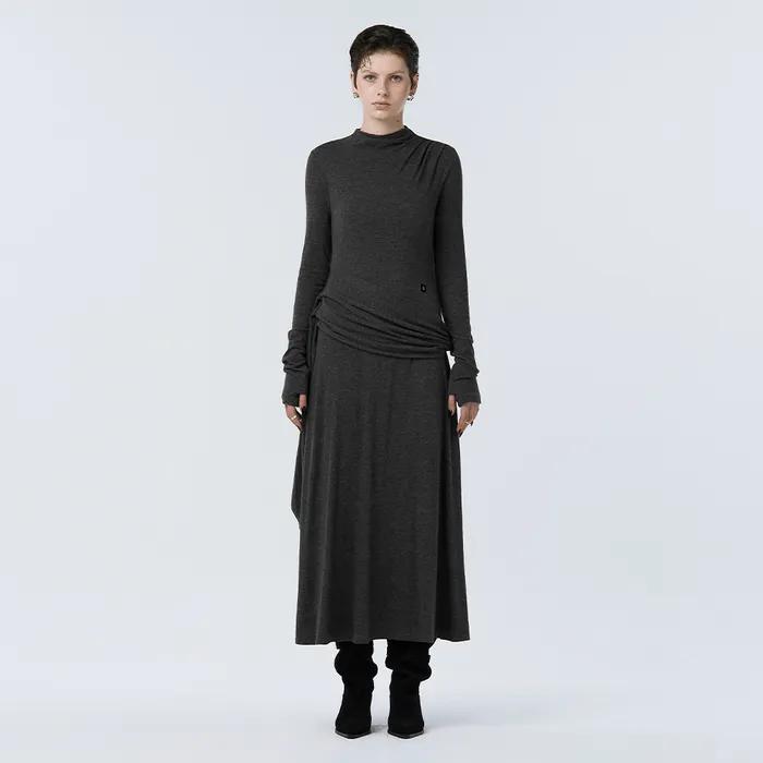 Draped Jersey One-piece [ Charcoal ]