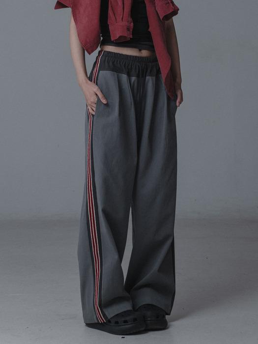 COTTON TAPING WIDE PANTS_GRAY