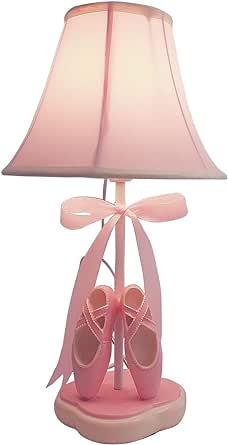 Bedside Lamp by Cozylight, Pink Dancing Shoes Design, 14inch Tall Table Lamp with Fabric Stitch Shade for Girl’s Bedroom Décor, Including an E26 LED Bulb