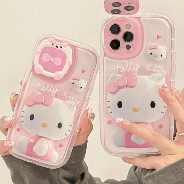 [주문폭주] 고양이 핑크 리본 거울 거치대 아이폰 케이스
