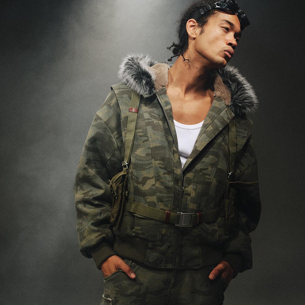 TREclub 후드 밀리터리 점퍼 카모플라쥬 탈착식 퍼 겨울 집업 아우터