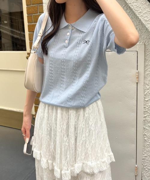 《Delfy》ワンポイントリボンニットポロ
