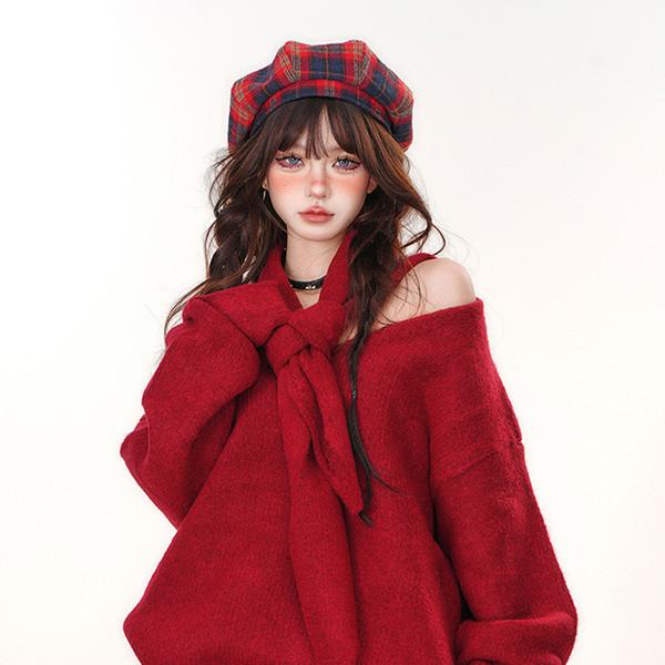 오프 숄더 니트 + 목도리 (4 Colors)