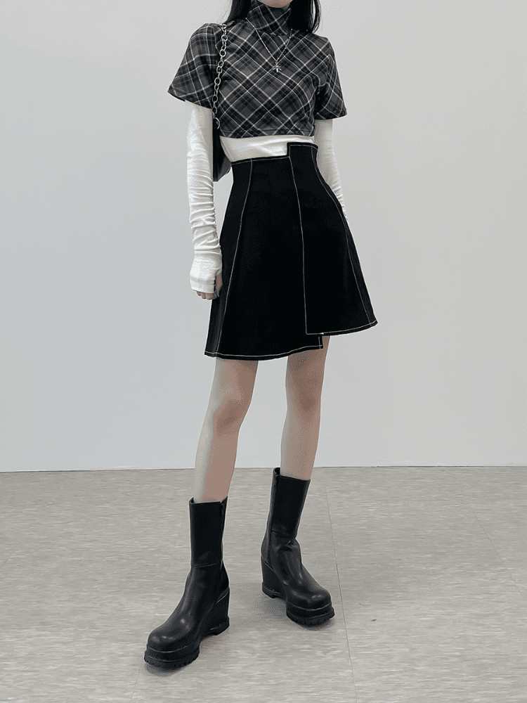 스탭 언발 스커트 (2color)