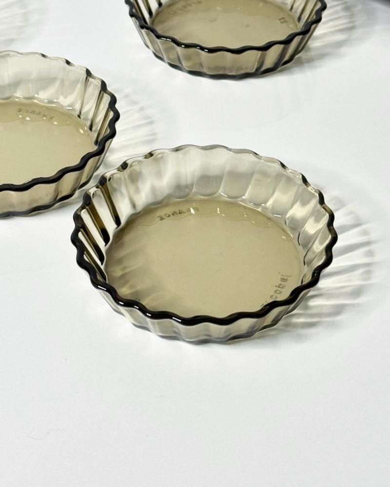 [중고] 아코팔 빈티지 스모키 글라스 라메킨 디저트 버터 플레이트 접시