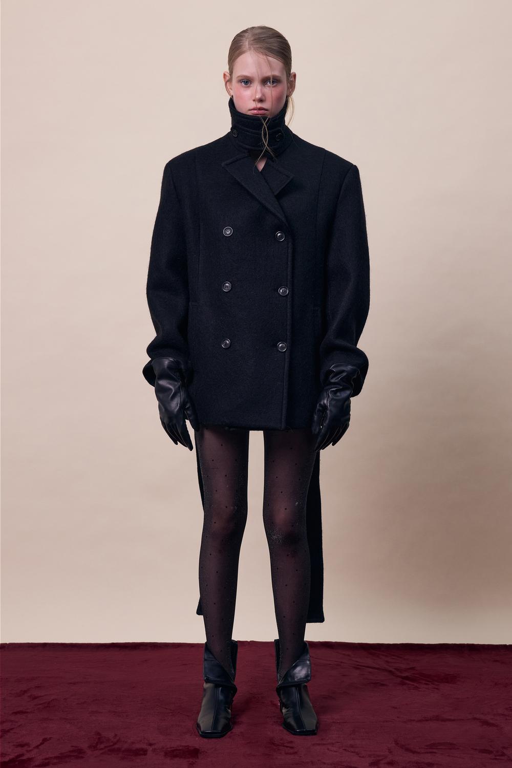 WOOL OVERSIZE HALF COAT (BLACK)