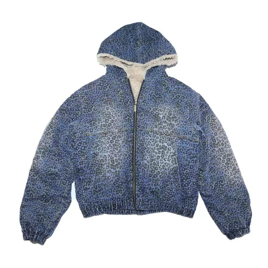 TREclub 레오파드 후드 퍼 점퍼 마운틴 이글 후드 코튼 재킷