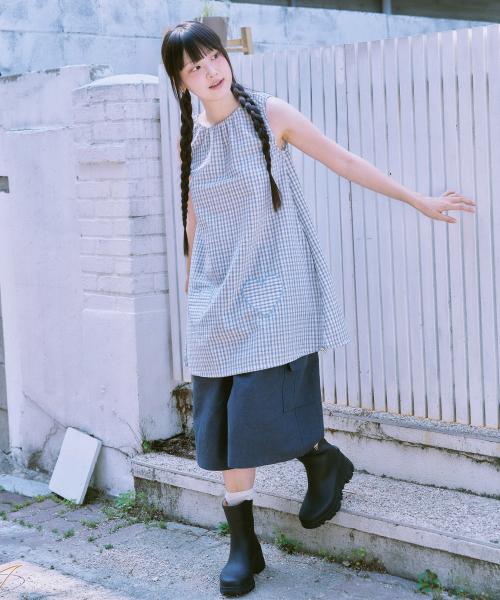 ke801-String Sleeveless Dress Cream Blue