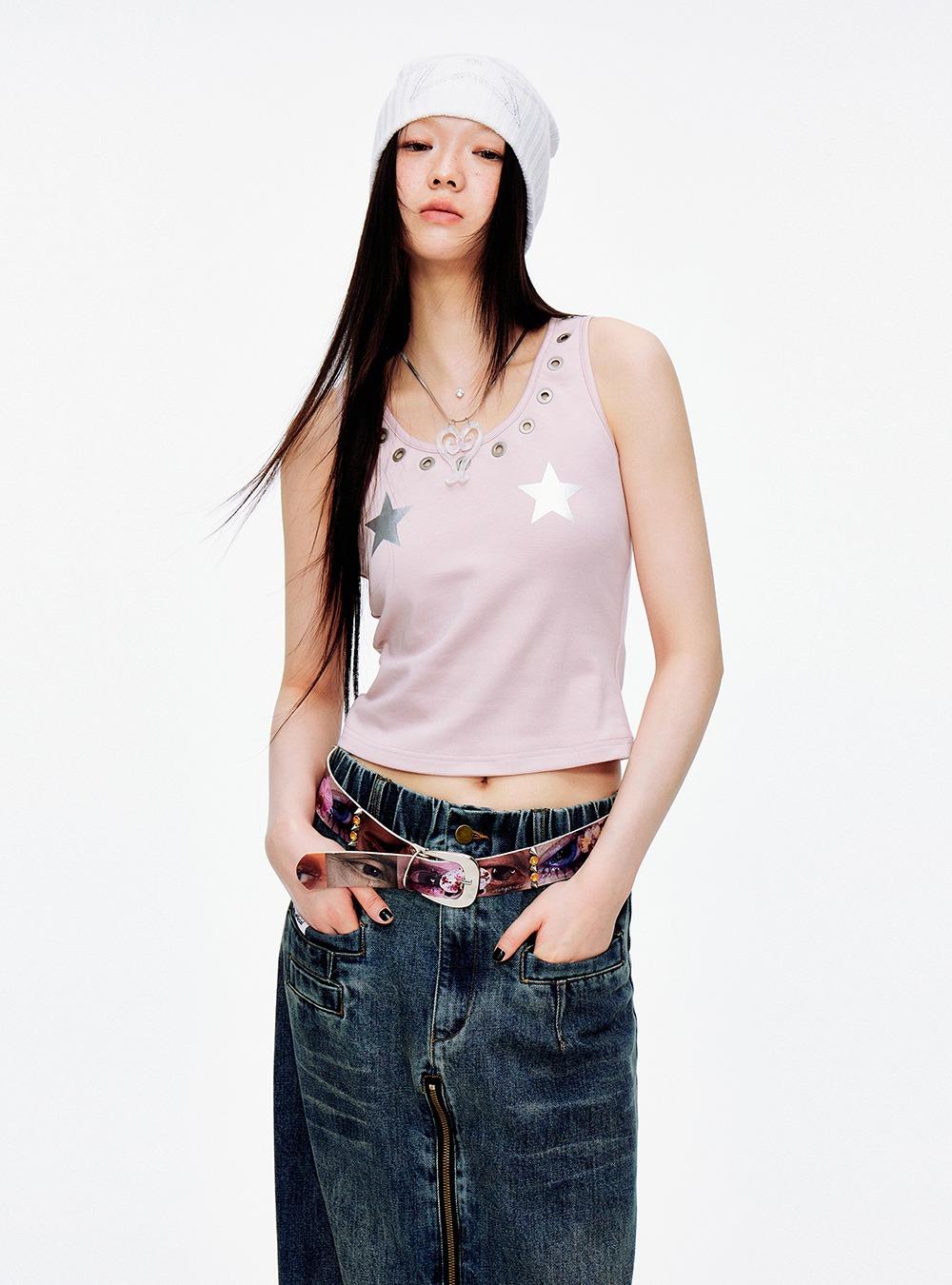 Pink Star Print Sleeveless Top