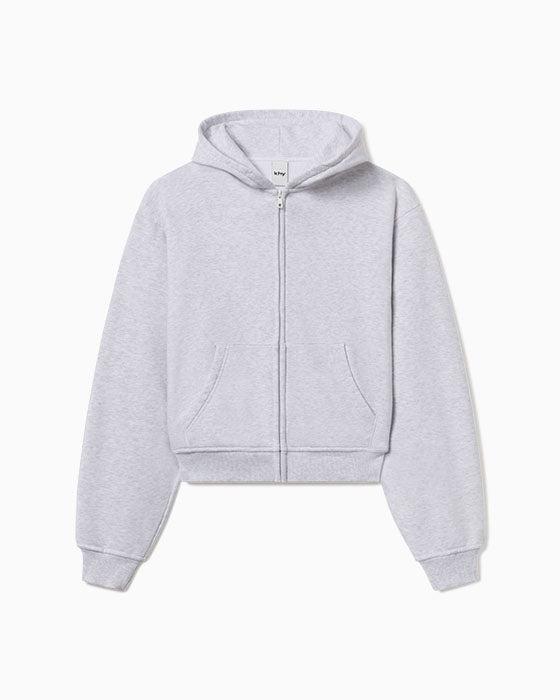 Fleece Zip Hoodie with Oversized Hood | Light Heather Grey - XXS