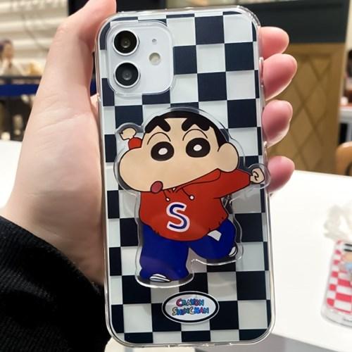 짱구 체커보드 아크릴톡 투명 젤리 핸드폰 케이스