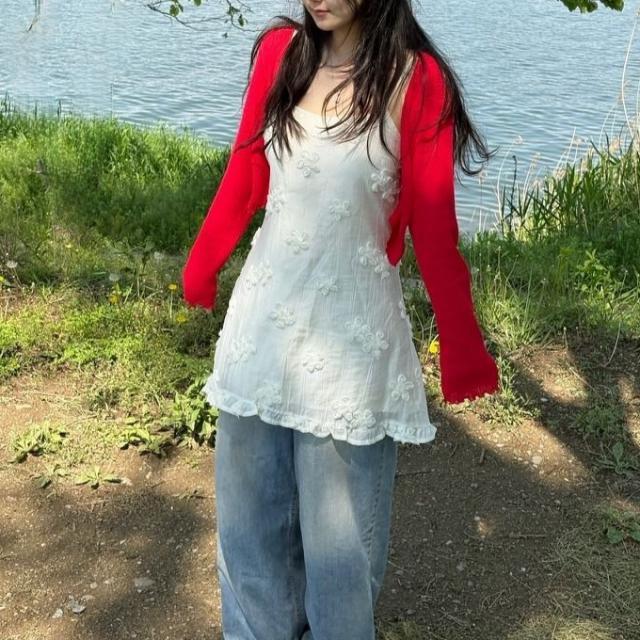무티가클로젯 [데이트룩🌼][MADE] 플라워 프릴 레이어드 미니 끈나시 키작녀 원피스 투피스 셋업 세트
