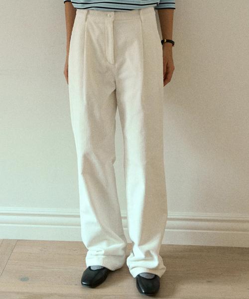 코듀로이 원턱 릴렉스드 팬츠 - 화이트