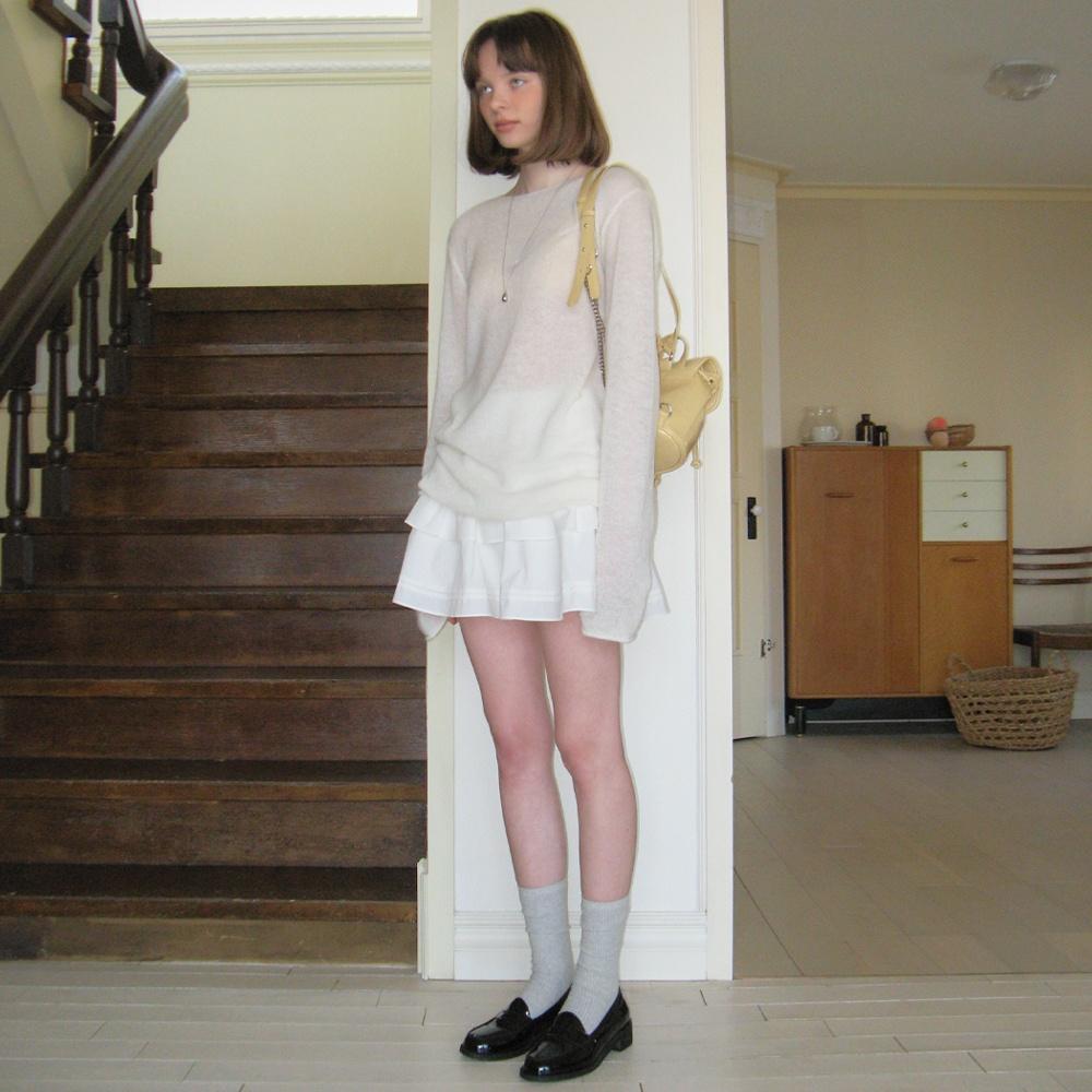 Cancan shirring mini skirt - ivory