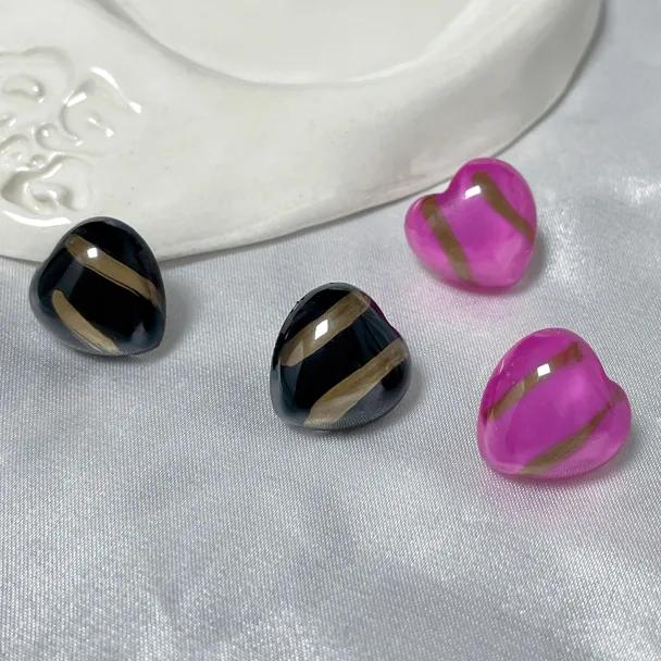 골드 라인 컬러 하트 귀걸이