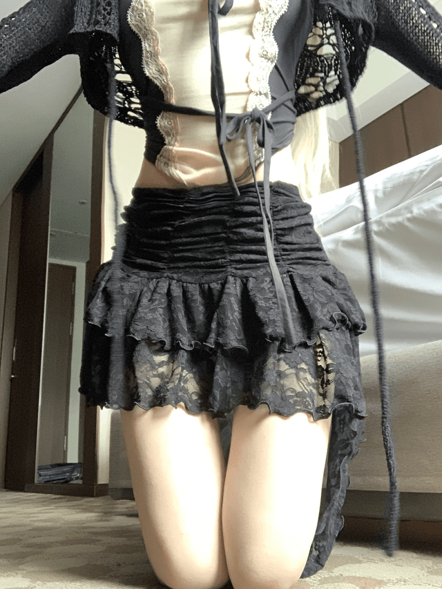 스젠 Lenny Button Low-Waist Skirt (Black) - 위시버킷