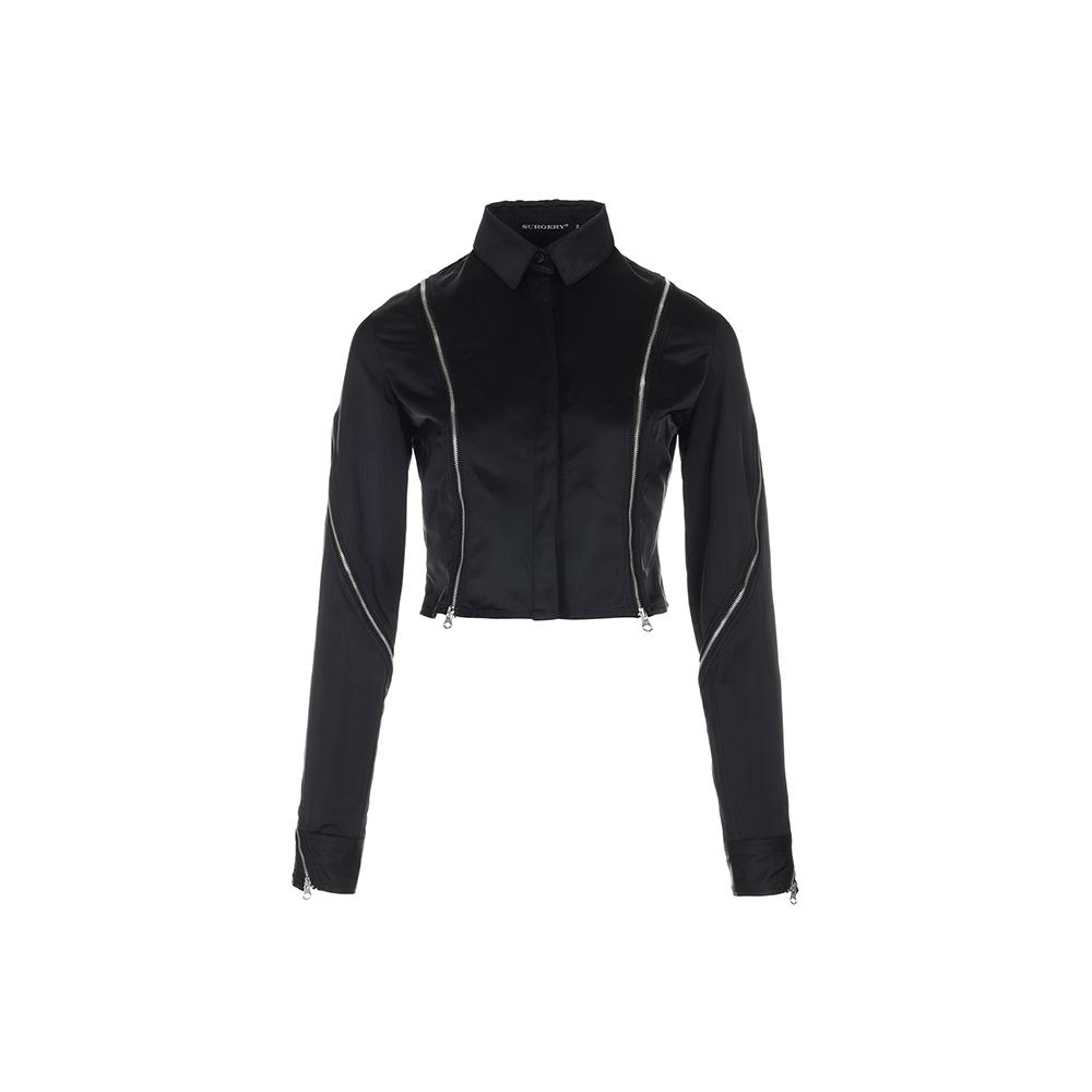 [SURGERY : 써저리] SURGERY BALANCED ZIPPERS DETAIL CROP SHIRTS BLACK