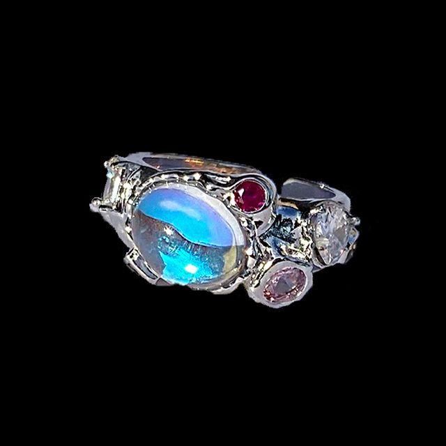 (Silver925) gemstone 젬스톤 빈티지 키치 유니크 영롱 8스톤 볼드 반지 실버링 오픈링 타노스 반지 gemstone 포인트링