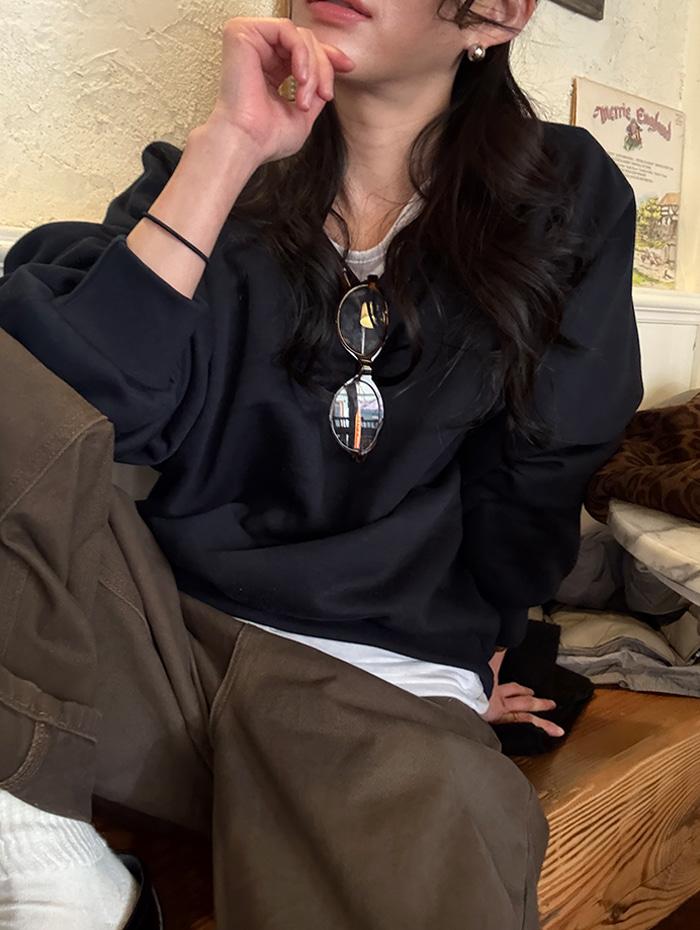 기모 프렌치 브이 맨투맨 *네이비