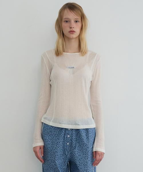 Label Shirring Long Sleeve Tee White