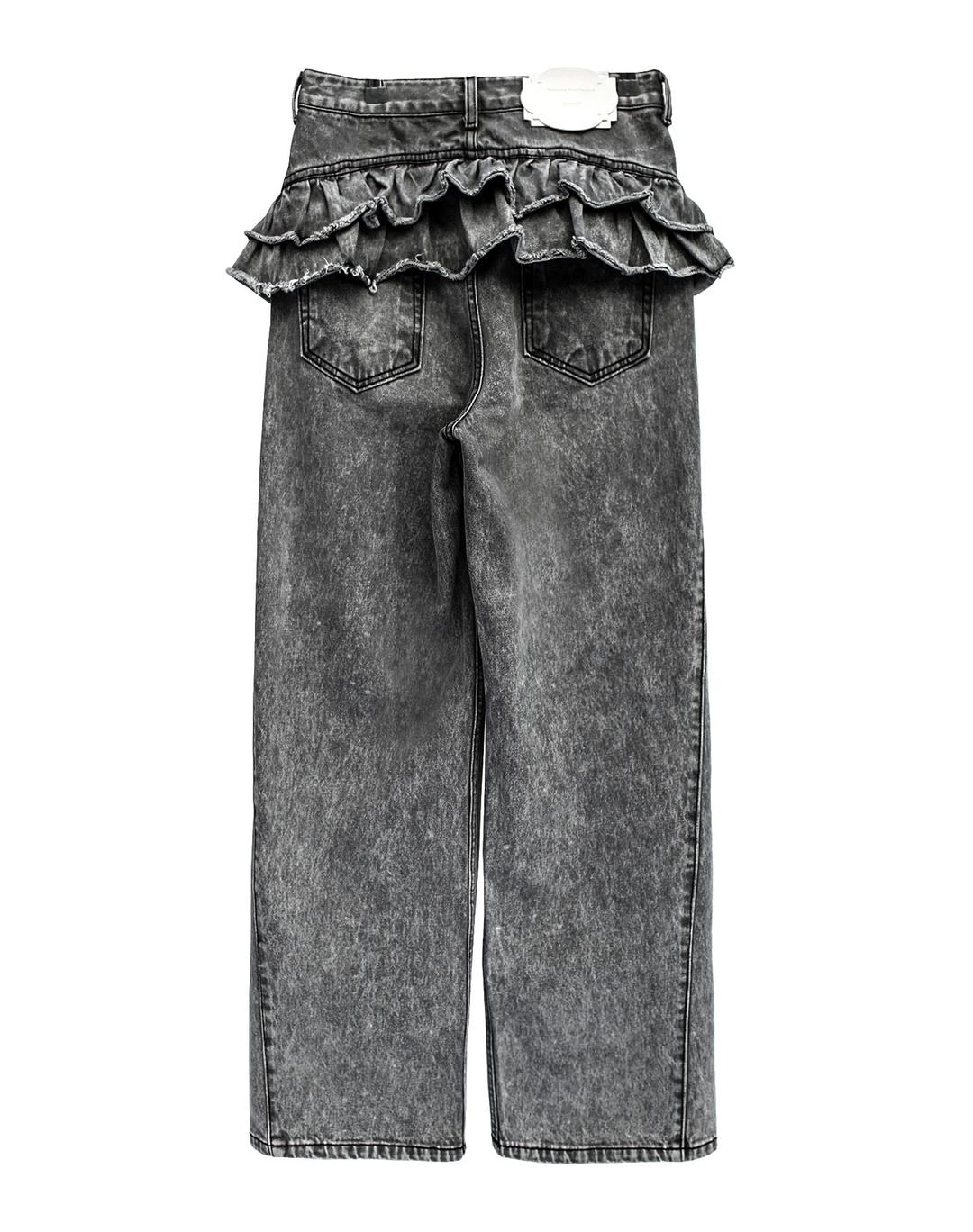 Frill denim pants (washed grey)