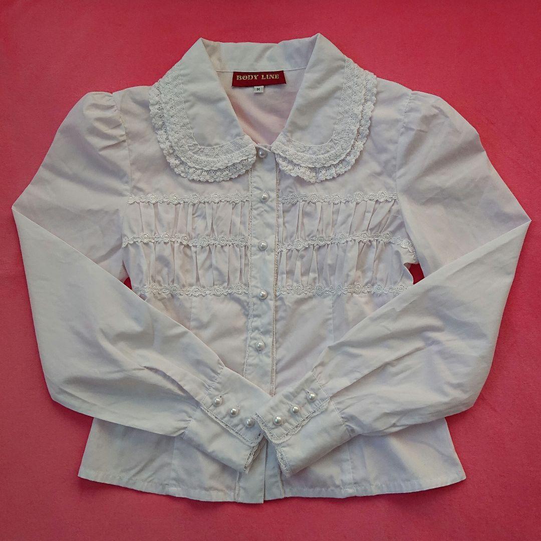 850 BODY LINE フリル ブラウス M 白