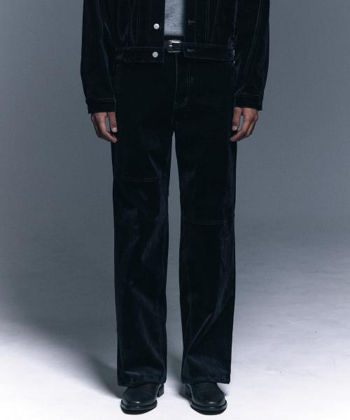 벨벳 패널 데님 팬츠 [미드나잇네이비]