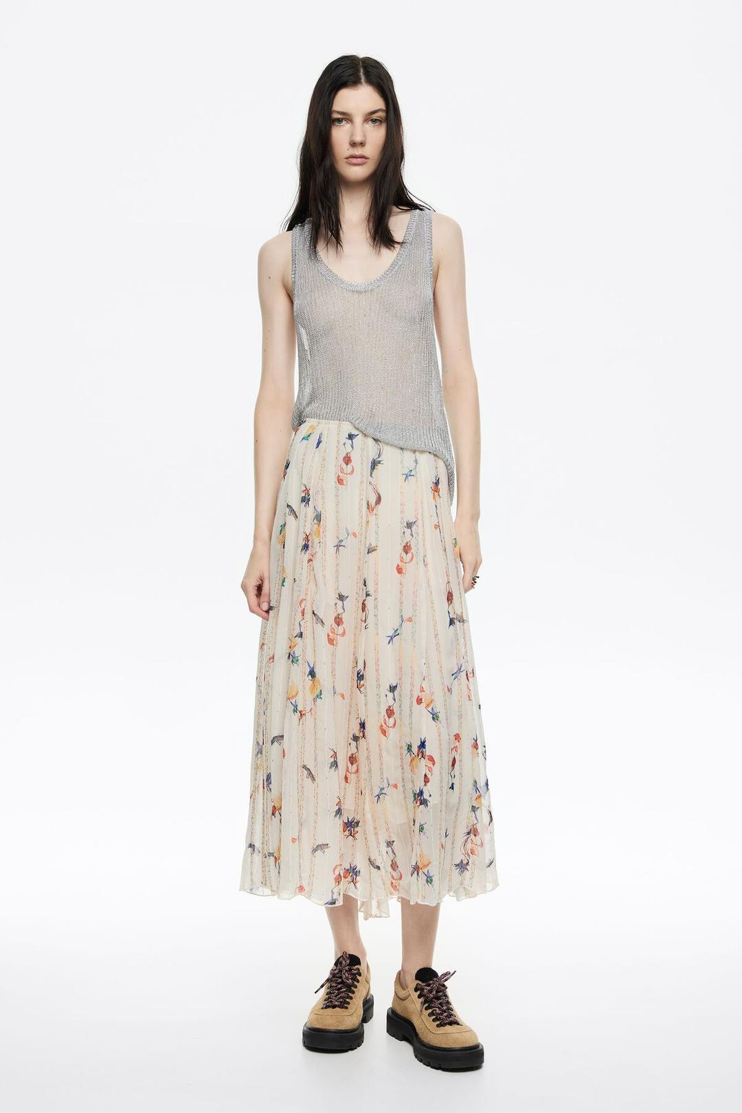 Ivory Flowers Scan flared midi skirt